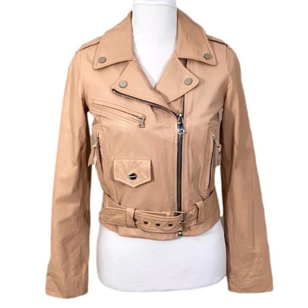 Milly Pale Pink and Silver Leather Moto Jacket